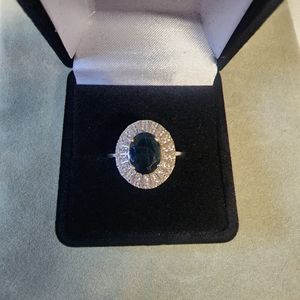Teal Garndidierite, Zircon Halo Ring